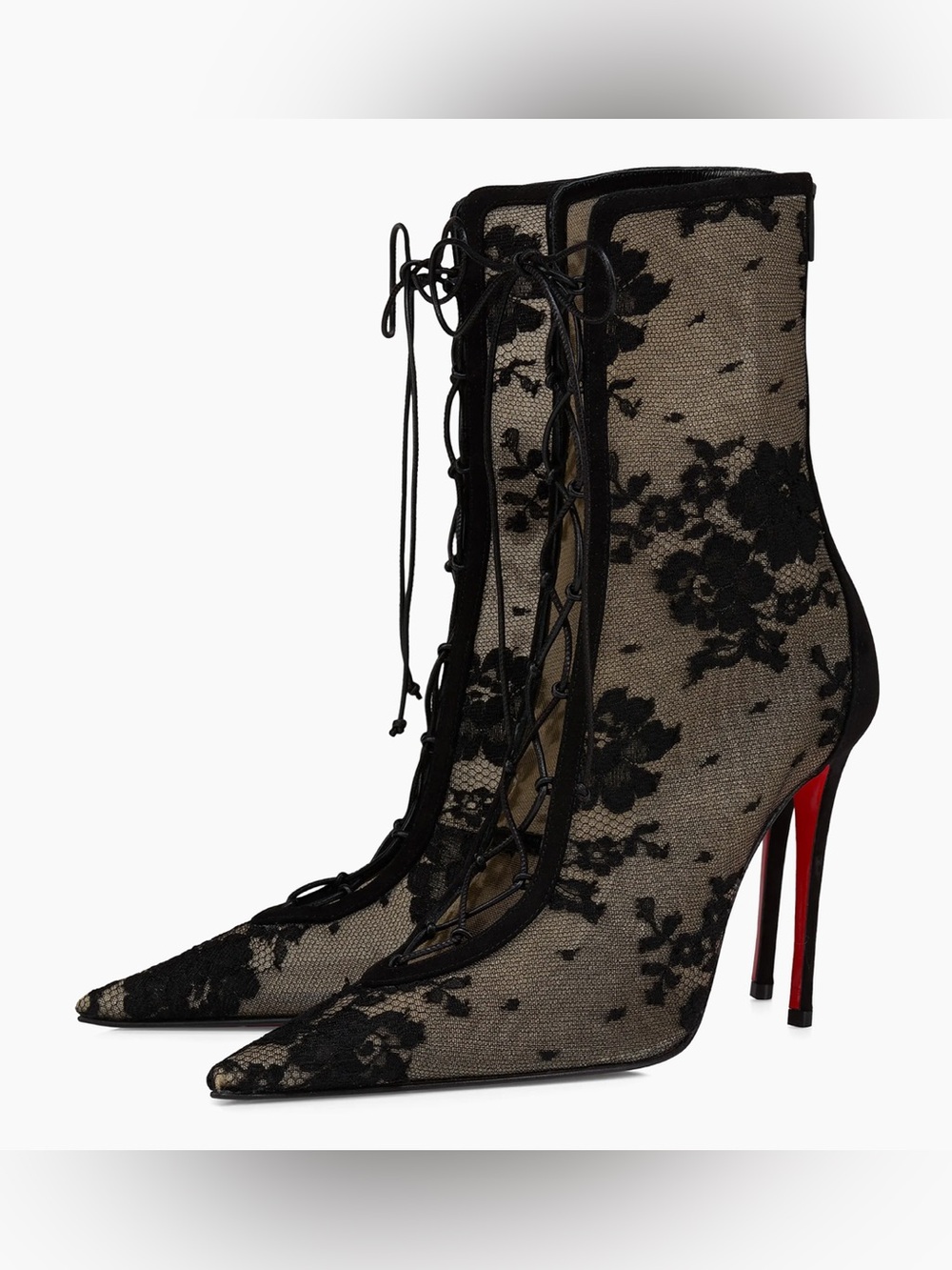 Christian Louboutin KM Lace Booty
100 Black Mesh Lace Up Ankle Heel
Bootie 37